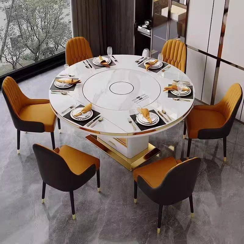 折菜餐叠桌椅岩无品牌/板轻奢转盘圆形电磁炉变内嵌式暖可组合多