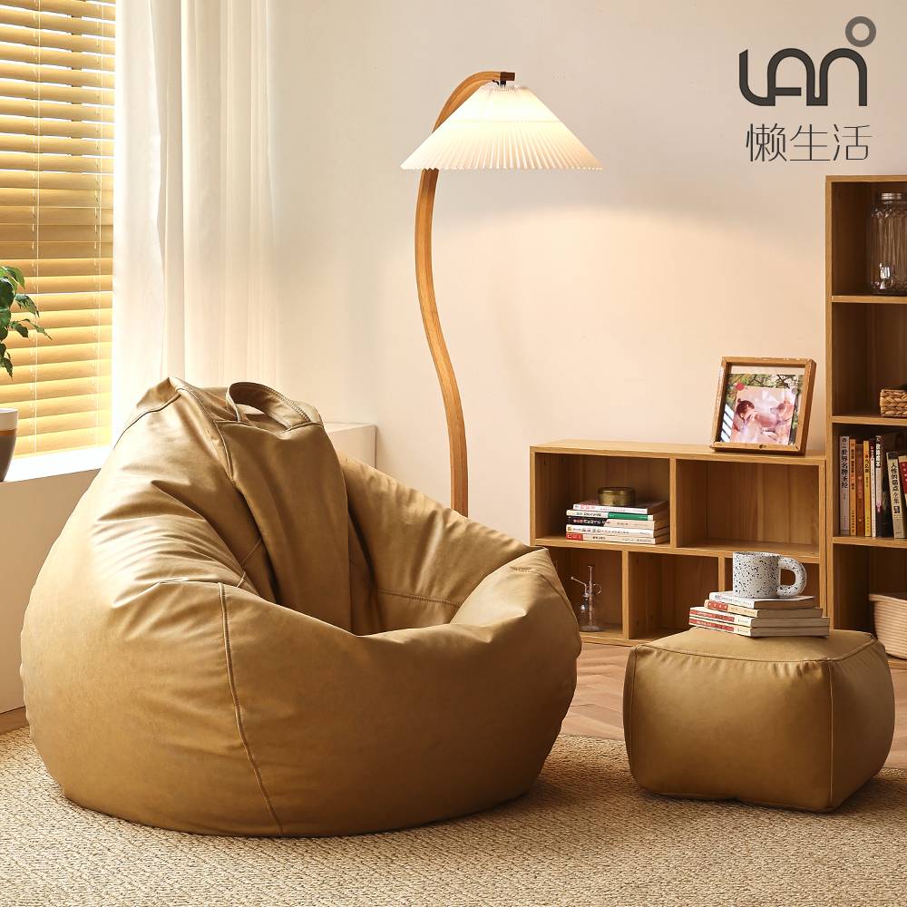 W6懒人沙发可躺可睡豆袋单人榻榻米日式免洗科技布皮质小沙