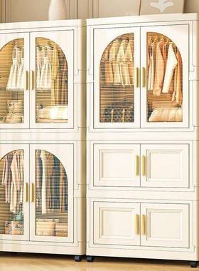 收纳柜安装折叠奶油色衣柜居卧室TTG储物柜衣橱儿家童衣柜家免用