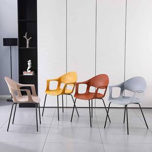 家餐XC 099椅色餐桌椅子塑料靠背工程用铁艺店洽谈椅休用闲扶手多