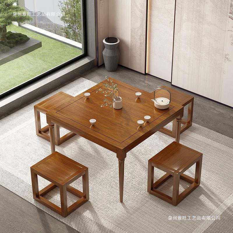 全实木八仙桌棋牌室茶桌四方桌正方形小户型家用餐桌椅组合新中式图片