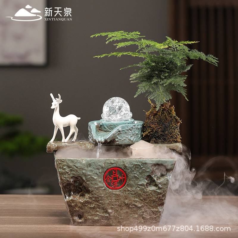 桌面小型水循环流水器客厅茶几桌面水景喷泉风水球招财养鱼缸摆件