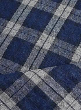 E1020亚麻色织LKA纯格子面料纯-麻亚裤子外套亚麻面料