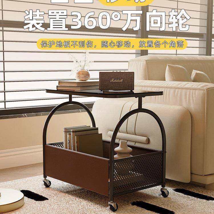 Q&客祖赛-B17茶厅沙发置物玻边几中古风小几卧璃室床边简易带轮推