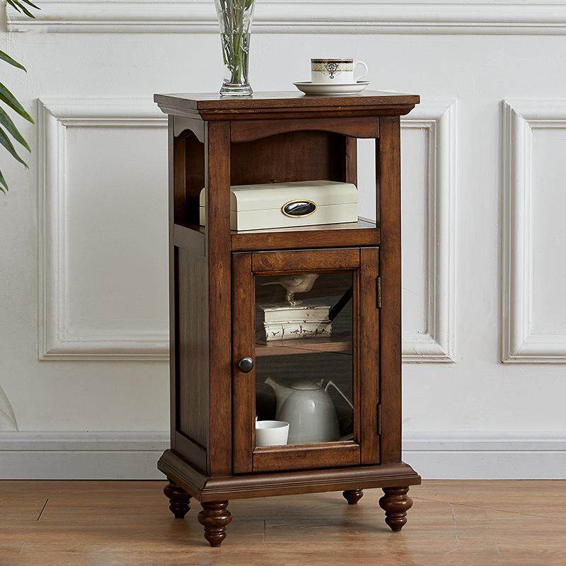 美式实木村斗柜客厅卧室储物柜TZ019单门柜玻璃餐乡小边立小型边