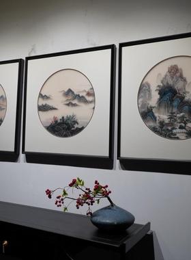 中国风水手工苏绣刺绣成品框山5774三联沙发背景纯客厅装饰带画包