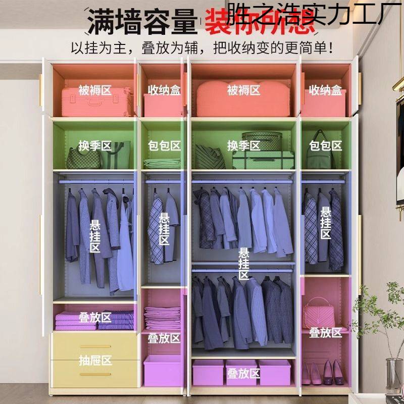 钢制家用衣柜卧室组合大衣橱阳台储物柜出租房小户型抽屉式收