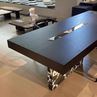 中式 实木桌椅茶计桌组合板办公办公别室墅设师轻ONG奢岩泡茶茶台