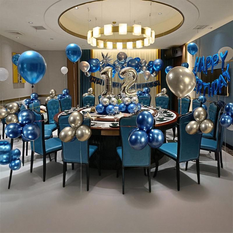 酒店餐厅包厢男孩12岁成长礼气球场景布置宝宝周岁生日装饰背景墙