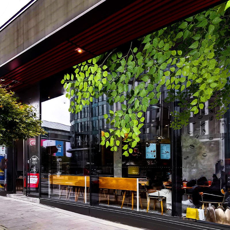 夏日绿植店铺橱窗玻璃门贴纸咖啡网红店氛围装饰静电无胶贴高级感