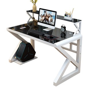 电脑台式桌带键盘托可放主机时A尚书架一体桌电竞技桌钢化玻璃家