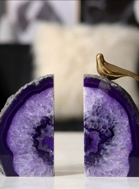 现代紫水晶书挡书立大理石书靠办公室书档样板房书房软装饰品摆件