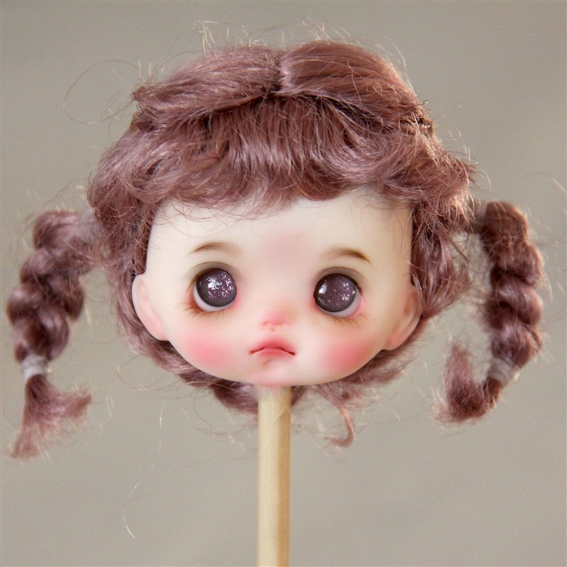 ob11假发 八分5-6尺寸 高温丝 仿马海毛妹妹头长发 梨花头深棕色