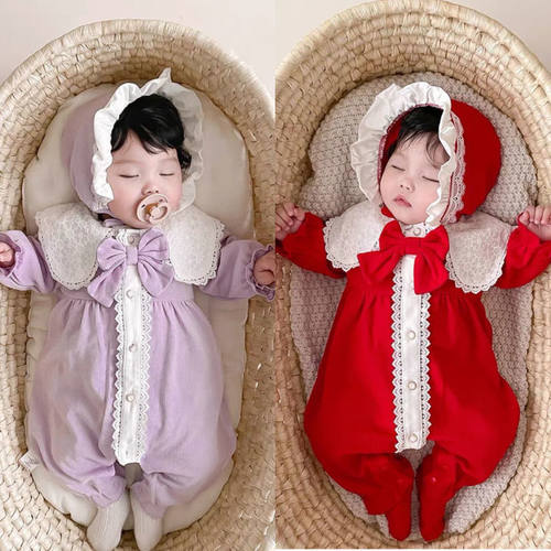 婴儿春秋长袖连体衣女宝宝超萌z公主哈衣网红洋气满月百天外出爬