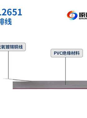 UL2651红边灰色排线28AWG电子线2-12P扁平显示器排线间距1.0