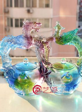 琉璃摆件龙凤连理壶创意家居装饰品送闺蜜情人结婚生日的礼品礼物