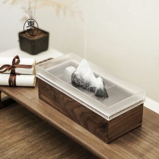 北美黑胡桃木亚克力收纳盒双层盒子文房四宝书法置物实木文玩盒子