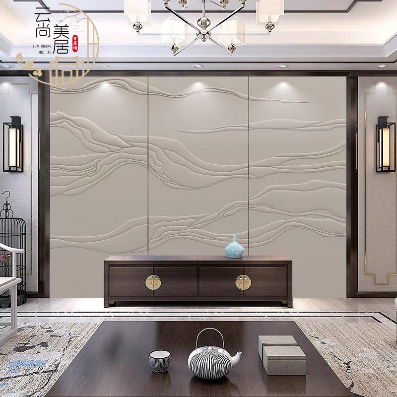 中式立体3cD浮雕硬包背景墙电视沙发宾馆床头卧室客厅酒店透光皮