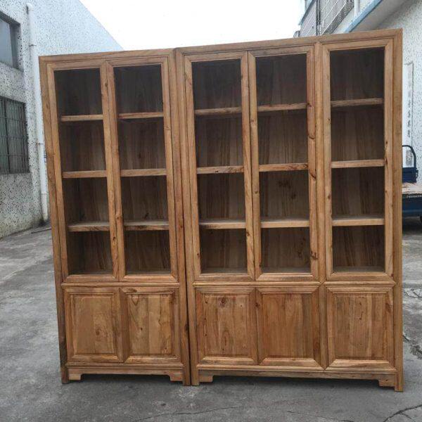 新中式香樟木书柜实木玻璃两三门组合仿古全樟木书架家用书房家具