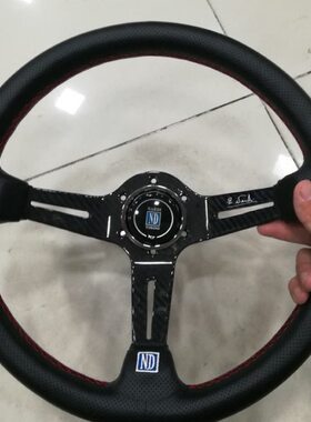 汽车新款Nd改装14寸赛车/方向盘碳纤支架改装真皮磨砂方向盘通用