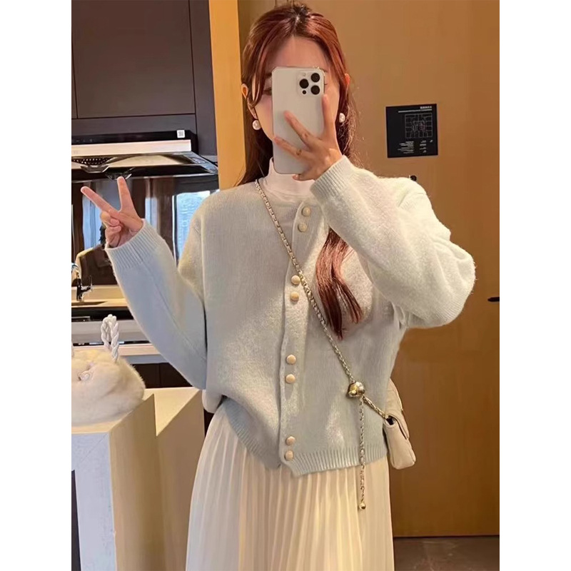 粉色圆领开衫毛衣外套女2