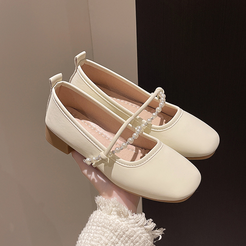 单鞋女平底2025新款春夏季国风气质蕾丝镂空透气配裙子旗袍豆豆鞋