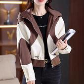 百搭设计感外套 连帽立领短款 时尚 撞色夹克女2025年春秋新款