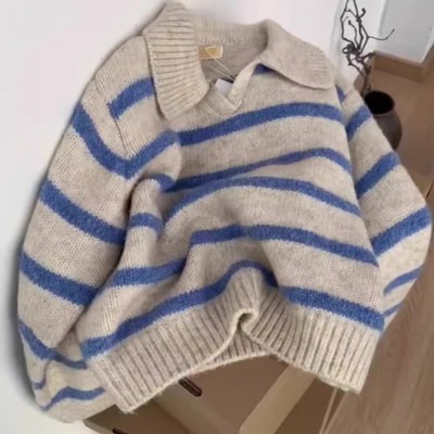 黑白条纹马海毛衣女秋冬2