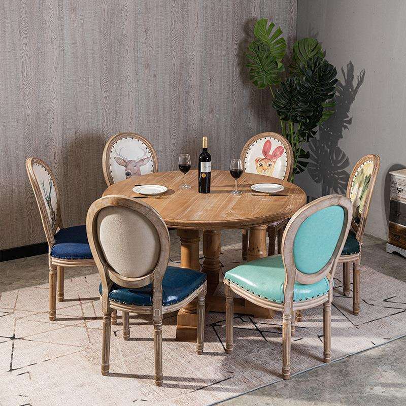 美式乡村实木复古餐桌圆形法式客厅原木圆桌8/10/12人餐桌椅组合