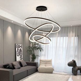 艺灯空间现代简约客厅吊灯圆环极简多层大吊灯餐厅卧室黑色灯具