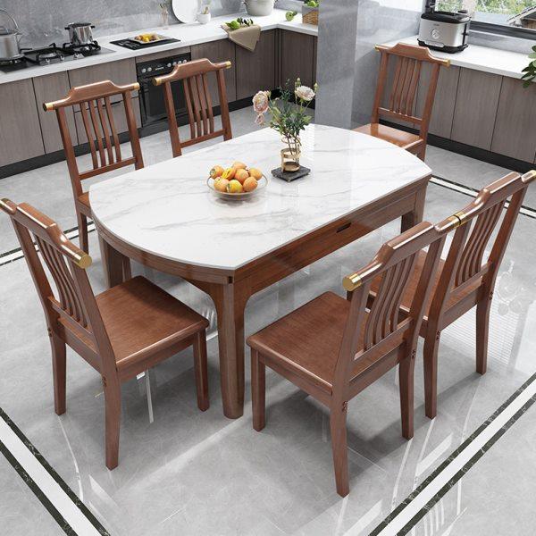 实木岩板餐桌椅家用小户型伸缩折叠圆形电磁炉方圆两用中式饭桌子,住宅家具,岩板餐桌,淘宝优惠券,粉丝福利购,淘宝优惠卷