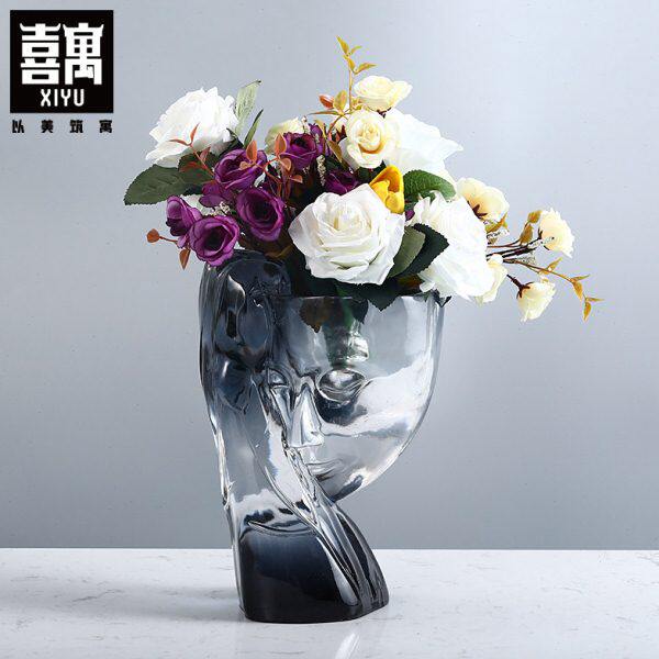 人脸花瓶摆件客厅插花轻奢高级餐桌软装饰品树脂艺术人头透明花器