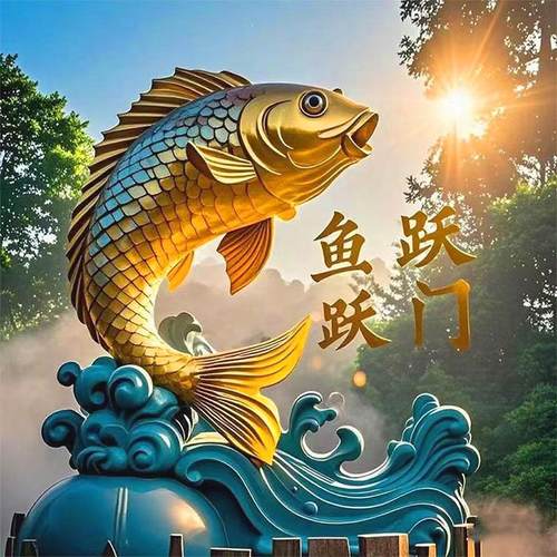 鱼跃龙门雕塑不锈钢玻璃钢彩绘招财定制水景鱼群金属抽象景观园林