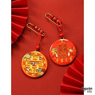 结婚小镜子随身小圆镜压腰照妖镜新娘镜出嫁挂脖红色陪嫁一对专用