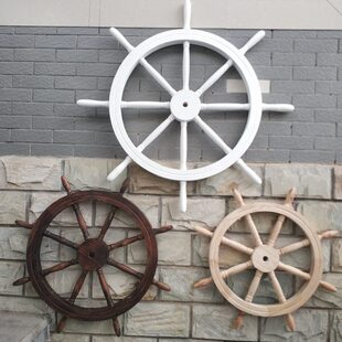 地中海实木船舵方向舵盘挂件舵墙面背景装饰复古车轮家居饰品
