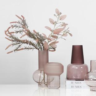 密度家居桃粉磨砂玻璃花瓶咖色插花花器现代客厅餐桌样板间花艺