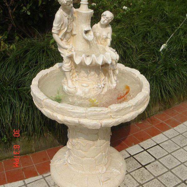 欧式水景工艺摆设工艺品大件浮雕情侣流水喷泉鱼池人物双层摆件塑