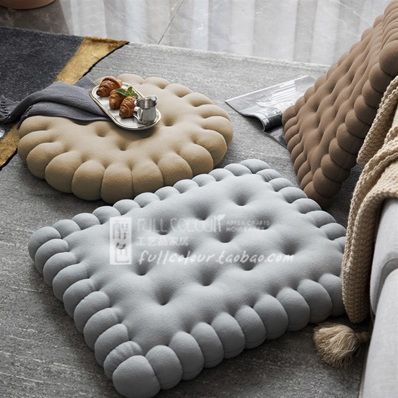 北欧创意柔软毛绒饼干办公室椅垫客厅H沙发榻榻米地板飘窗坐垫久