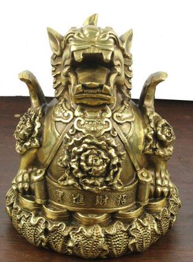 宇卓铜器铜白菜座貔貅工艺品摆件 纯铜貔貅黄铜貔貅皮丘