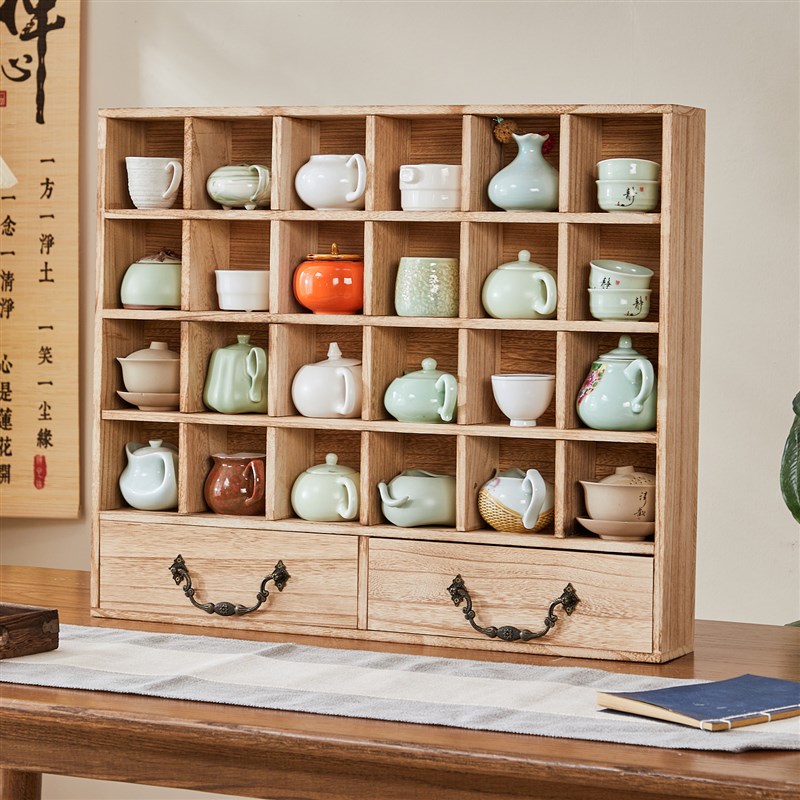 实木桌面置物架展示架博古架壁挂茶杯F架茶具多宝阁茶壶摆件收纳