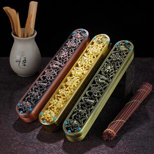 藏式红铜色八吉祥卧香炉家用办公室内茶道香薰线香盒卧香盒线香炉