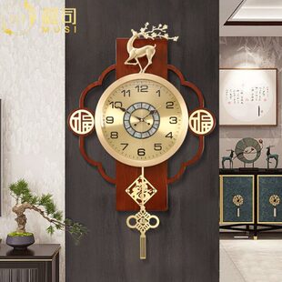 新中式黄铜钟表挂钟客厅家用2023新款高档大气静音挂墙时钟石英钟