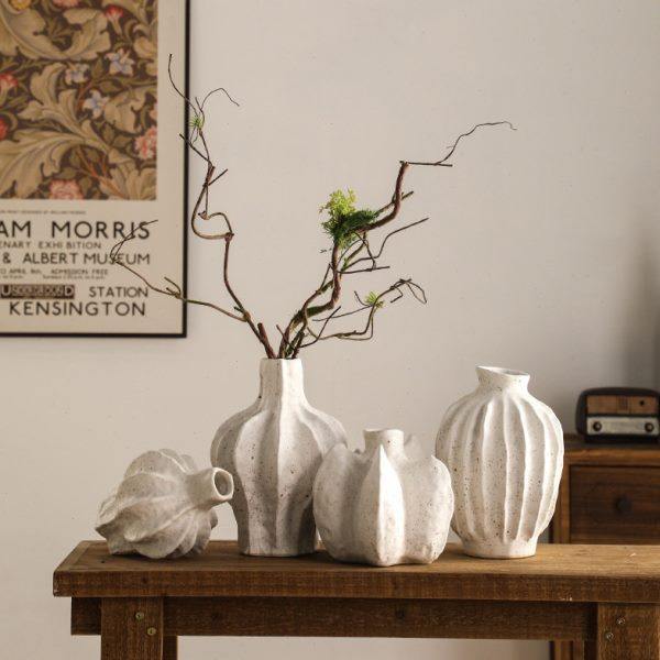 侘寂风禅意摆件复古家居民宿客厅玄关粗陶哑光白色陶瓷花,家居饰品,花瓶,淘宝优惠券,粉丝福利购,淘宝优惠卷