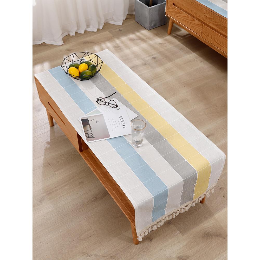 台布织物棉麻小清新斯堪的纳维亚流苏防水防烫电视柜罩布咖啡桌台
