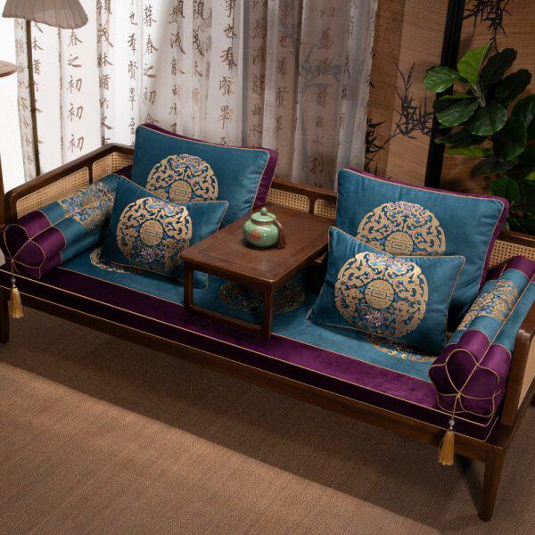 轻奢绒布罗汉床中国风红木座垫防滑沙发垫可拆洗垫子套罩贵妃榻