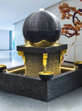 流水摆件大型圆形球欧式茶室招财水景客厅鱼缸R装饰家居落地景观