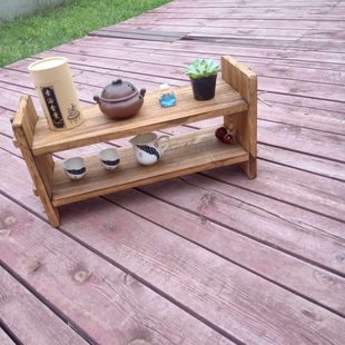 碳烤工艺纯泡桐实木仿古茶杯架茶壶小博古架子收纳柜茶棚茶具架