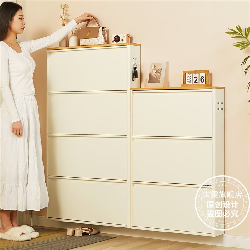 钢制超薄鞋柜15cm整装竹制台面多层防潮铁艺玄关T收纳柜小户型神