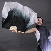 青丝真丝扇西厢寻他渐变水墨丹青古典舞双面扇舞蹈扇子黑扇秧歌扇