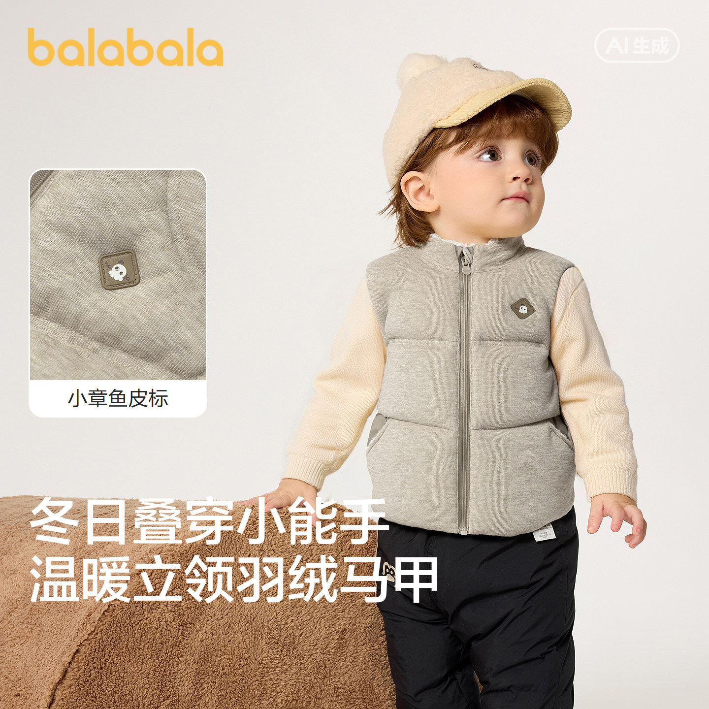 巴拉巴拉马甲男童温暖羊羔毛上衣
